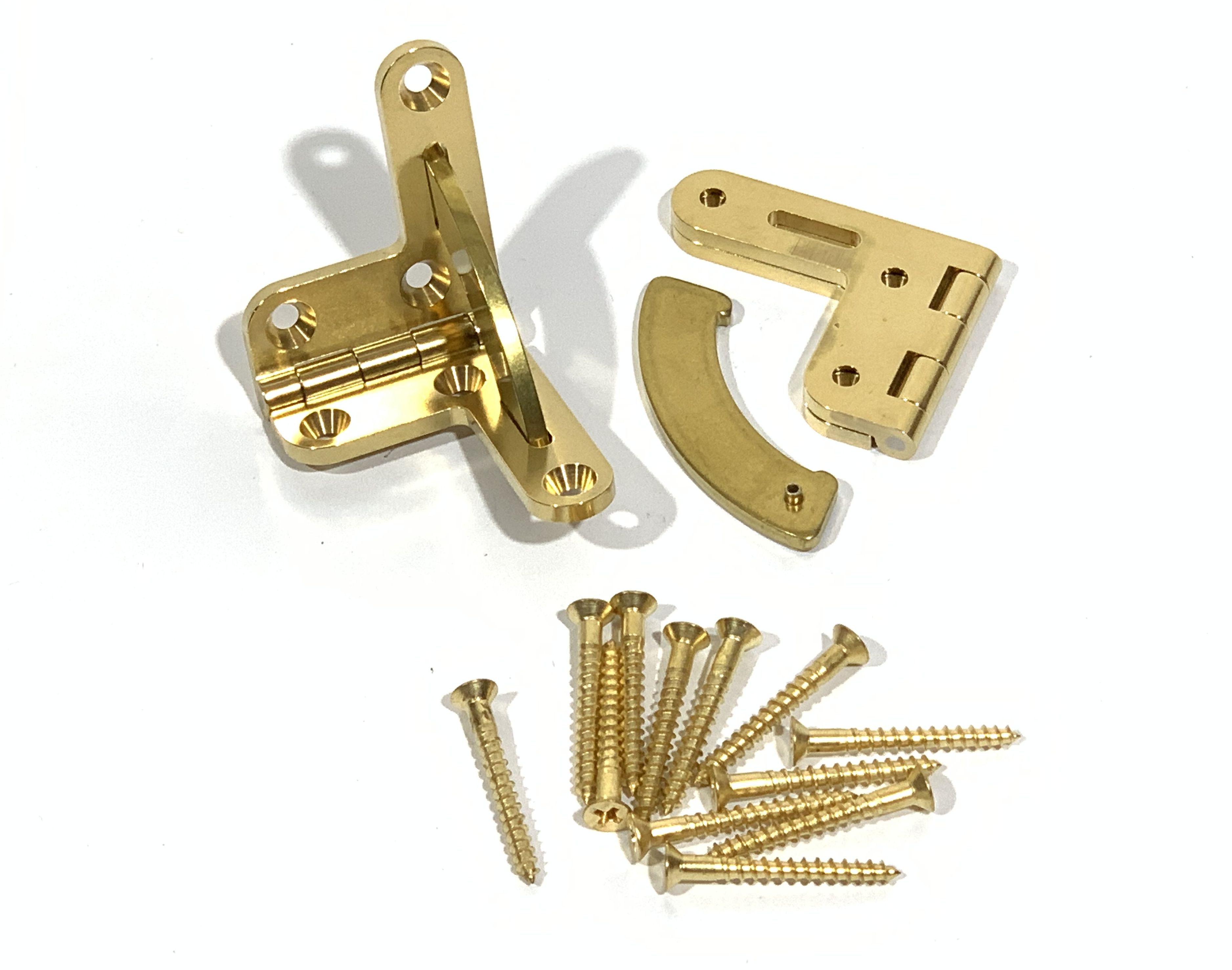 Box Hinges : Hinge, Quadrant, Brass, stayed at 95 degrees, each leaf 1  1/2inch (38.10mm) x 1 3/4 inches (44.45mm), Pair, #HD-680